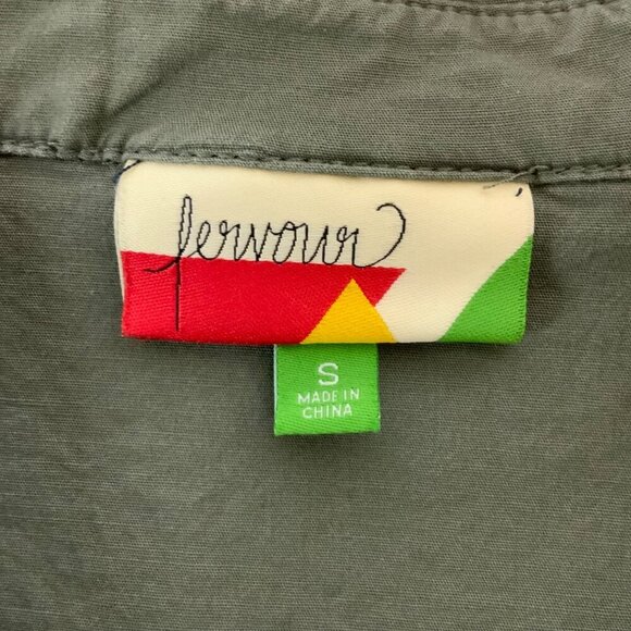 Fervour Womens Olive Green Button-Front A-Line Shirt Dress Sz Small Cap Sleeves - Picture 5 of 7